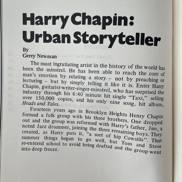 HARRY CHAPIN SONGBOOK Heads & Tales, Words, Music, Tablature Notes Vintage 1970s - Picture 4 of 4